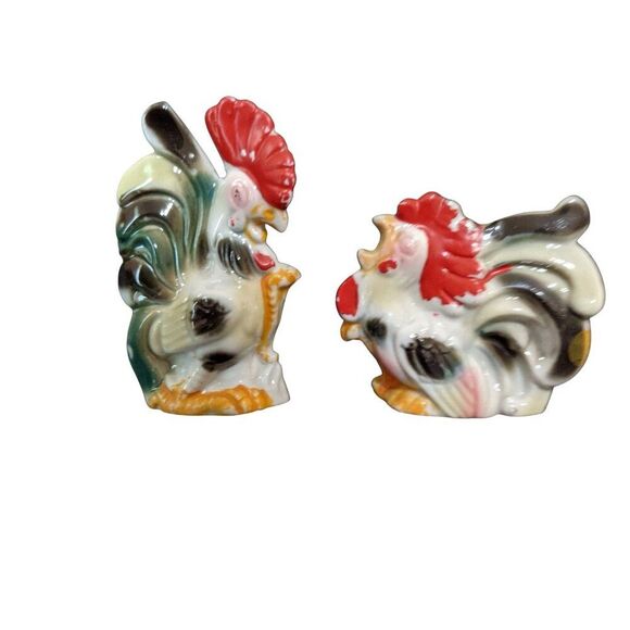 Vintage Hand-Painted Rooster Ceramic Figurines Set Made In Japan Farmhouse Decor - Picture 3 of 6